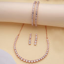 ZENEME Rhodium Plated AD Pastel Square-Cut Tennis Line Necklace Set with Earrings & Bangles for Women & Girls