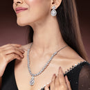Rhodium Plated Silver Toned White American Diamond Studded Jewellery Set