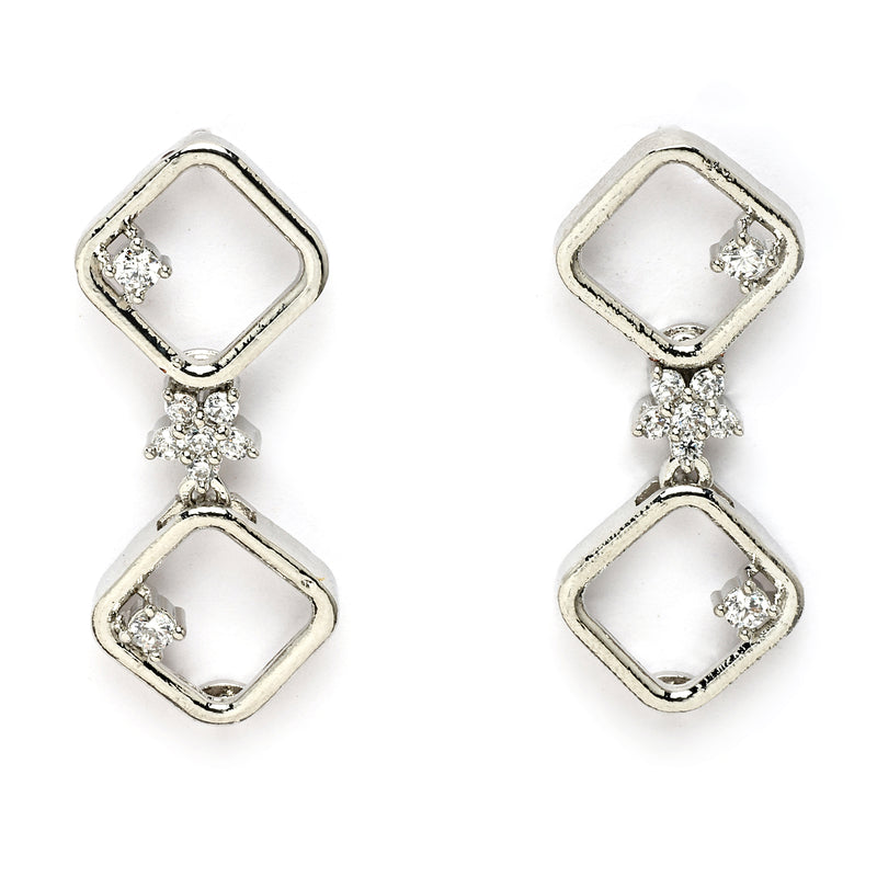 Rhodium Plated with Square Star Design & White American Diamond Stone Studded Jewellery Set