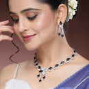 Rhodium Plated Silver Toned Blue American Diamond Studded Necklace Set