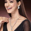 Rhodium Plated Silver Toned White American Diamond Studded Jewellery Set