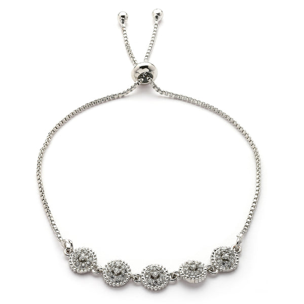 Rhodium Plated Silver Toned Cubic Zirconia Studded Adjustable Bracelet