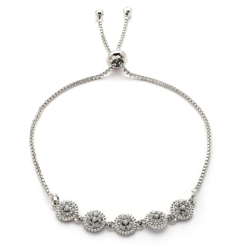 Rhodium Plated Silver Toned Cubic Zirconia Studded Adjustable Bracelet