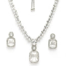 Rhodium Plated Silver Toned Crystal White American Diamond Studded Necklace Set