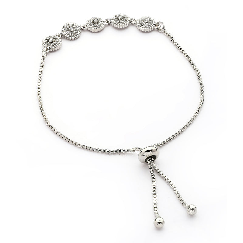 Rhodium Plated Silver Toned Cubic Zirconia Studded Adjustable Bracelet