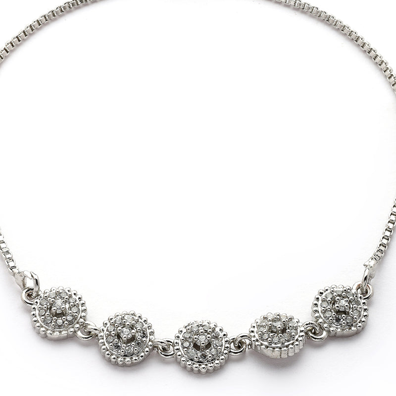 Rhodium Plated Silver Toned Cubic Zirconia Studded Adjustable Bracelet