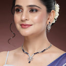 Rhodium Plated Silver Toned  Blue American Diamond Studded Jewellery Set