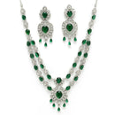 Rhodium Plated Silver Toned Emerald Green American Diamond Stone Studded Jewellery Set