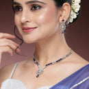 Rhodium Plated Silver Toned  Blue American Diamond Studded Jewellery Set