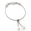 Rhodium Plated Silver Toned Floral Shaped White Cubic Zirconia Studded Adjustable Bracelet