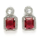 Rhodium Plated Silver Toned Ruby Red American Diamond Studded Jewellery Set