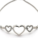 Rhodium Plated Silver Toned Heart Shaped Cubic Zirconia Studded Adjustable Bracelet