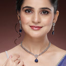 Rhodium Plated Royal Blue White American Diamond Stone Studded Jewellery Set