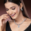 Rhodium Plated Silver Toned Teardrop American Diamond Jewellery Set