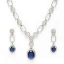 Rhodium Plated Silver Toned Royal Blue American Diamond Studded Jewellery Set