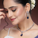 Rhodium Plated Royal Blue White American Diamond Stone Studded Jewellery Set