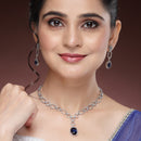 Rhodium Plated Silver Toned Royal Blue American Diamond Studded Jewellery Set