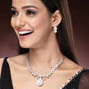 Rhodium Plated Silver Toned Teardrop American Diamond Jewellery Set