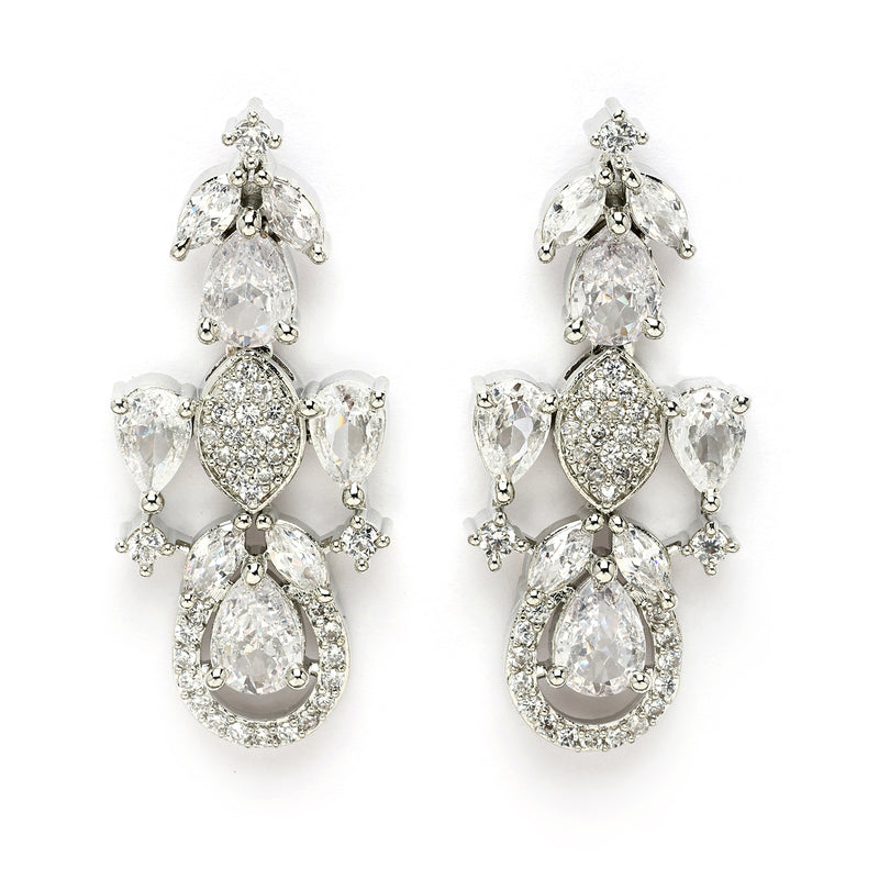 Rhodium Plated Silver Toned White American Diamond Stone Studded Jewellery Set