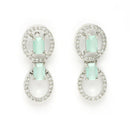 Rhodium Plated Silver Toned Sea Green American Diamond Studded Jewellery Set