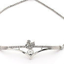 Rhodium Plated Silver Toned Swan Shaped White Cubic Zirconia Studded Adjustable Bracelet