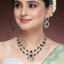 Rhodium Plated Silver Toned Emerald Green American Diamond Stone Studded Jewellery Set