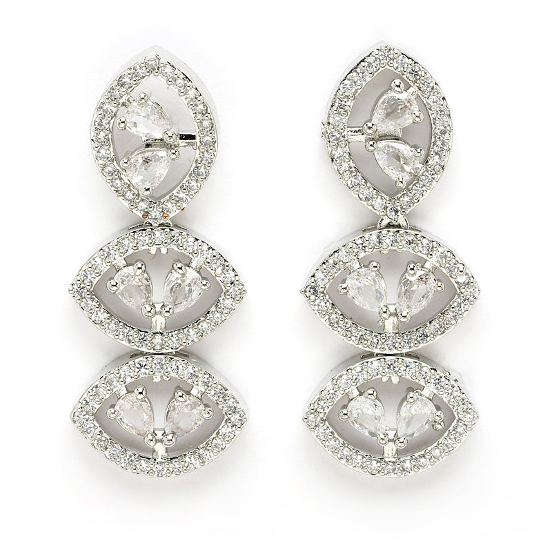 Rhodium Plated Silver Toned White American Diamond Stone Studded Jewellery Set