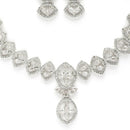 Rhodium Plated Silver Toned White American Diamond Stone Studded Jewellery Set