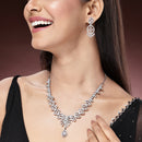 Rhodium Plated Silver Toned White American Diamond Stone Studded Jewellery Set