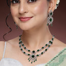 Rhodium Plated Silver Toned Emerald Green American Diamond Stone Studded Jewellery Set