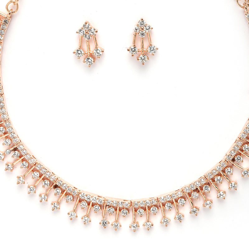 Rose Gold Plated American Diamond Studded Jewellery Set
