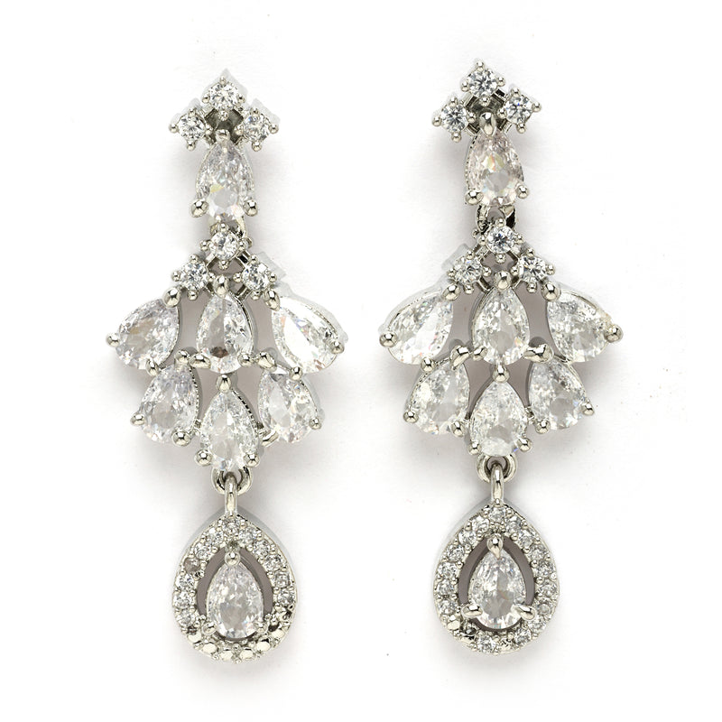 Rhodium Plated Teardrop Symphony Design with White American Diamond Stone Studded Jewellery set