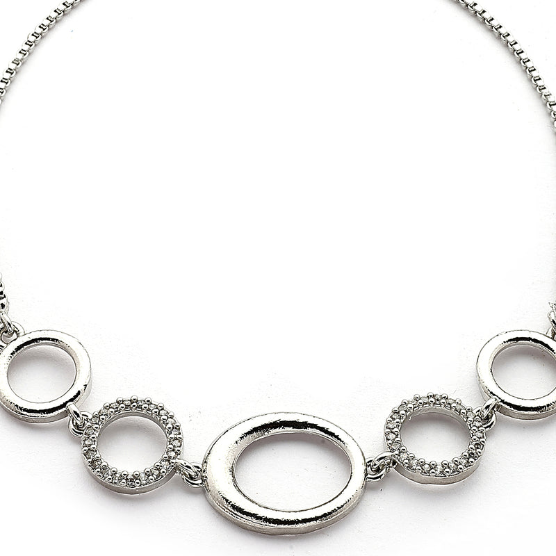 Rhodium Plated Silver Toned Circular Shaped Cubic Zirconia Studded Adjustable Bracelet