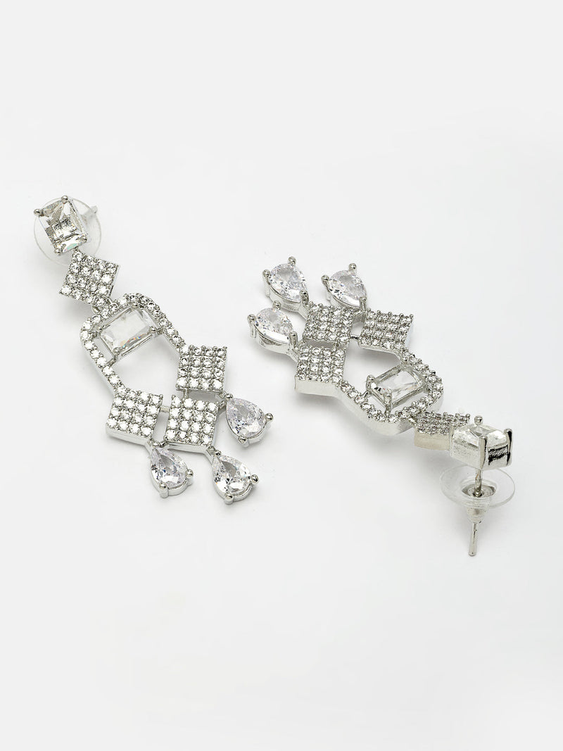 Rhodium Plated Crystal White American Diamond Studded Jewellery Set