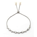 Rhodium Plated Silver Toned Heart Shaped White Cubic Zirconia Adjustable Bracelet