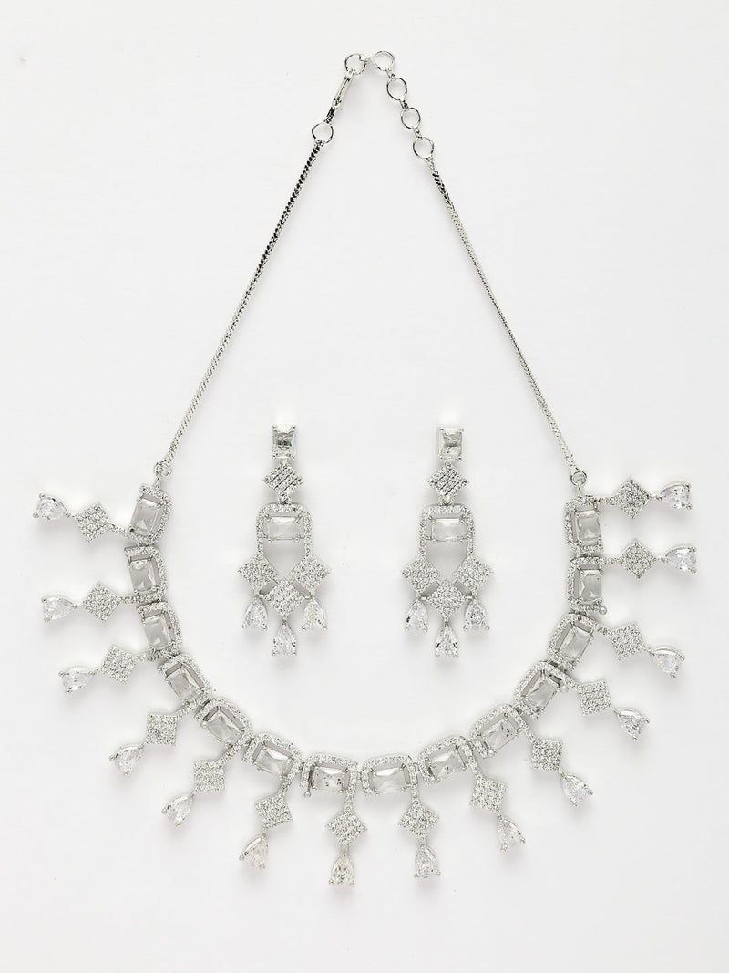 Rhodium Plated Crystal White American Diamond Studded Jewellery Set