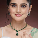 Rhodium Plated Silver Toned Green American Diamond Studded Jewellery Set