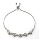 Rhodium Plated Silver Toned Heart Shaped Cubic Zirconia Studded Adjustable Bracelet