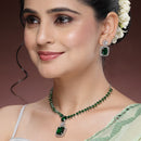 Rhodium Plated Silver Toned Green American Diamond Studded Jewellery Set