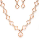 Rose Gold Plated Square Blossom Design with White American Diamond Stone Studded Jewellery Set