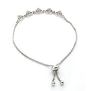 Rhodium Plated Silver Toned Heart Shaped Cubic Zirconia Studded Adjustable Bracelet