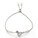Rhodium Plated Silver Toned Teardrop Shaped White Cubic Zirconia Studded Adjustable Bracelet