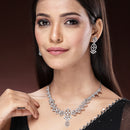 Rhodium Plated Silver Toned White American Diamond Studded Jewellery Set