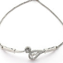 Rhodium Plated Silver Toned Teardrop Shaped White Cubic Zirconia Studded Adjustable Bracelet