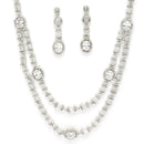 Rhodium Plated Silver Toned Sparkle White American Diamond Studded Jewellery Set