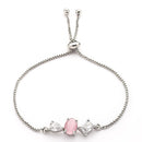 Rhodium Plated Silver Toned Pink And White American Diamond Studded Adjustable Bracelet