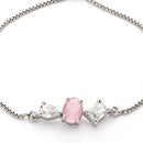 Rhodium Plated Silver Toned Pink And White American Diamond Studded Adjustable Bracelet