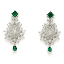 Rhodium Plated Silver Toned Green American Diamond Studded Jewellery  Set