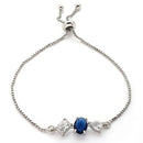 Rhodium Plated Silver Toned Blue And White American Diamond Studded Adjustable Bracelet