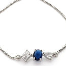 Rhodium Plated Silver Toned Blue And White American Diamond Studded Adjustable Bracelet